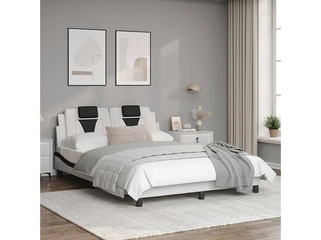 Cadre de lit avec lumières LED blanc noir 120x200 similicuir