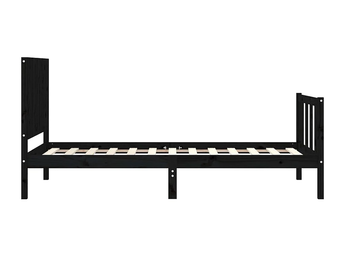 Cadre de lit avec tête de lit noir simple bois massif