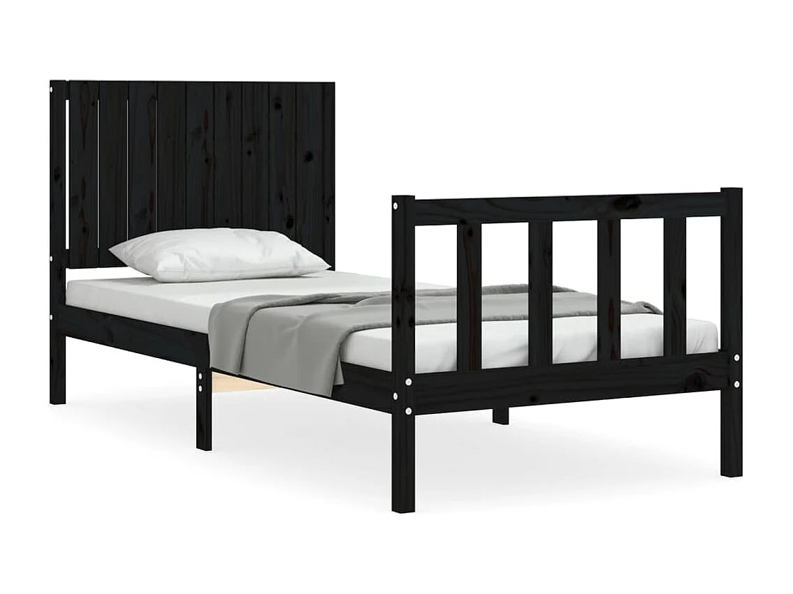 Cadre de lit avec tête de lit noir simple bois massif