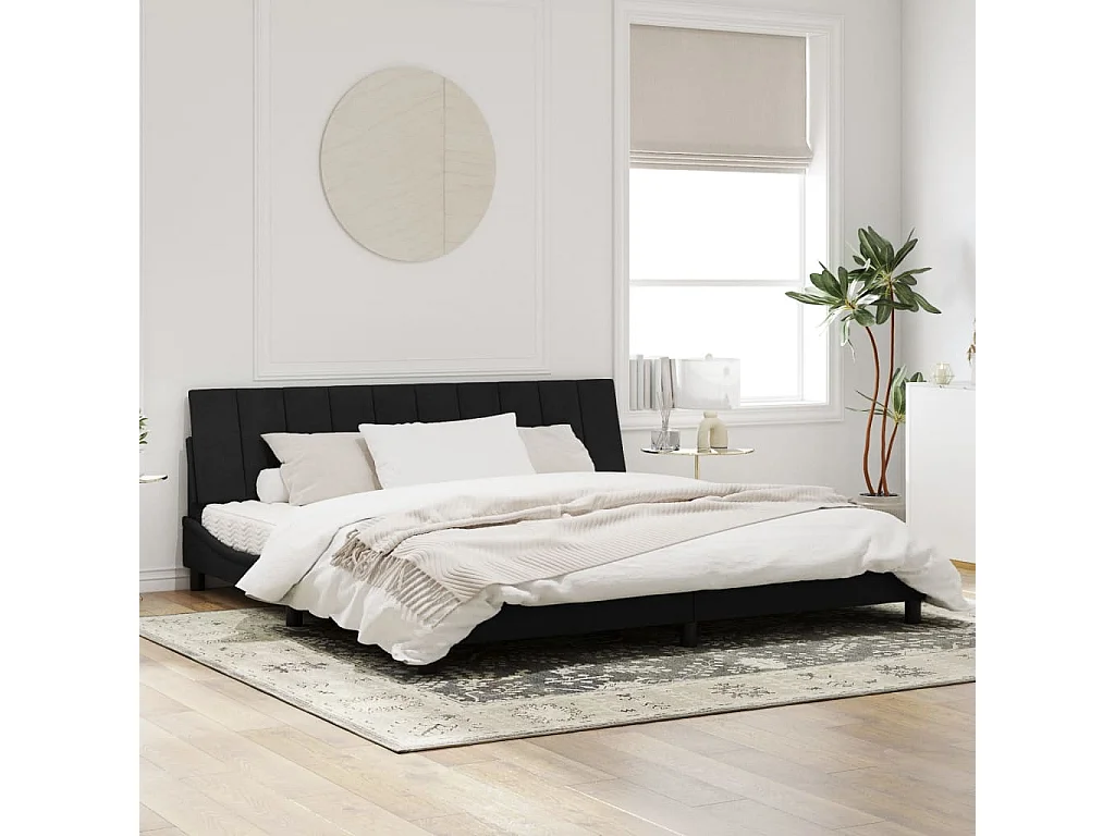 Cadre de lit avec tête de lit Noir 200x200 Velours