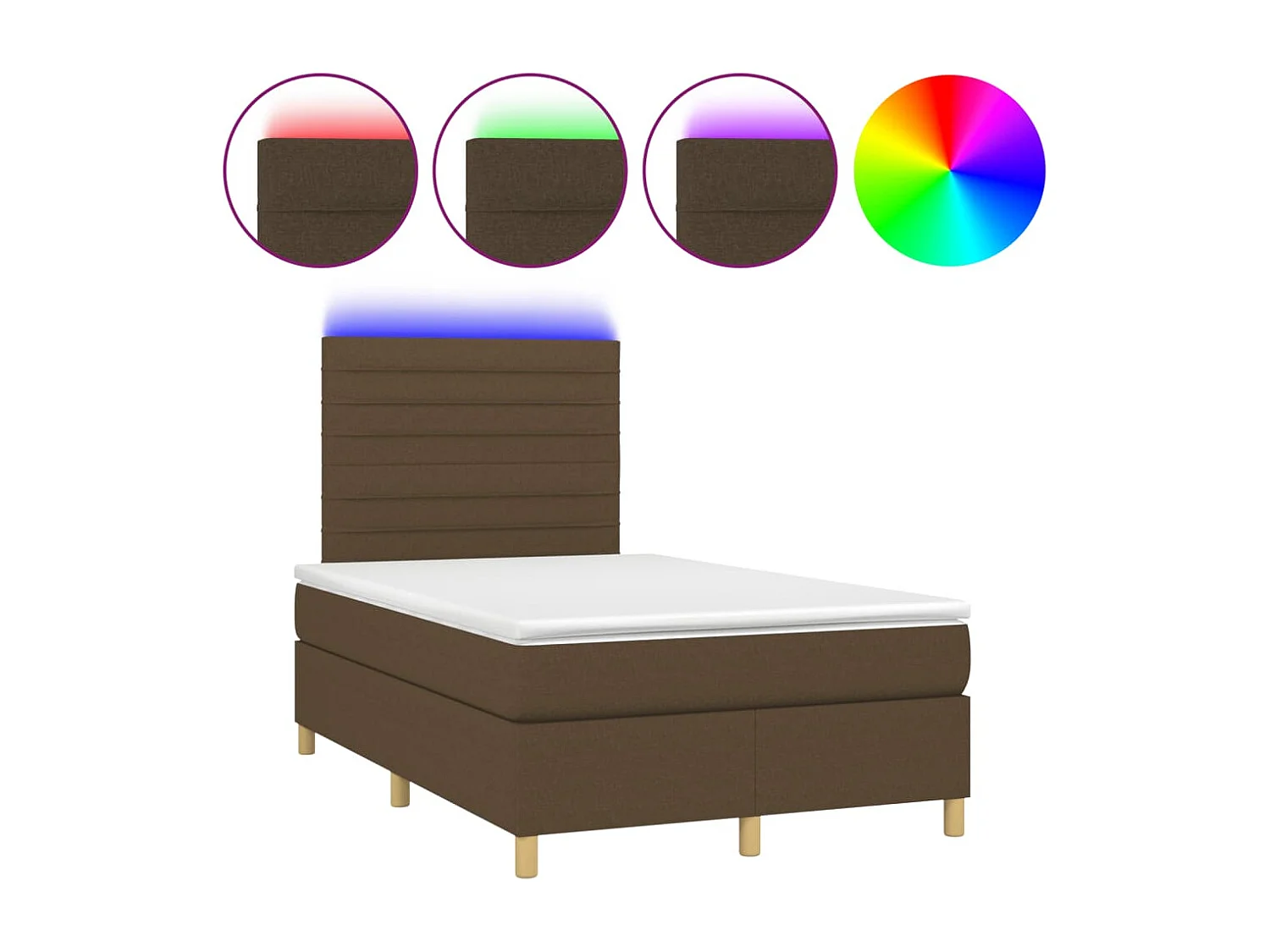 Sommier à lattes de lit matelas et LED marron foncé 120x190