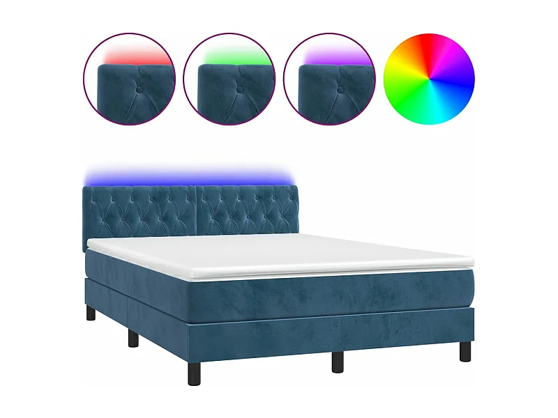 Sommier à lattes de lit avec matelas LED Bleu foncé 140x200