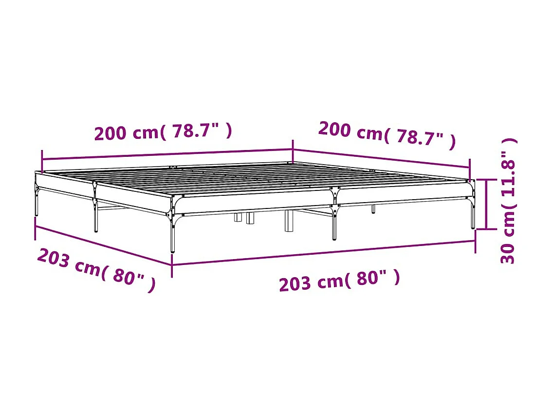 Cadre de lit chêne fumé 200x200 bois d'ingénierie et métal