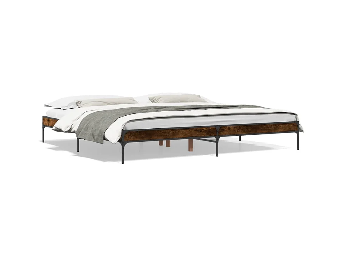 Cadre de lit chêne fumé 200x200 bois d'ingénierie et métal