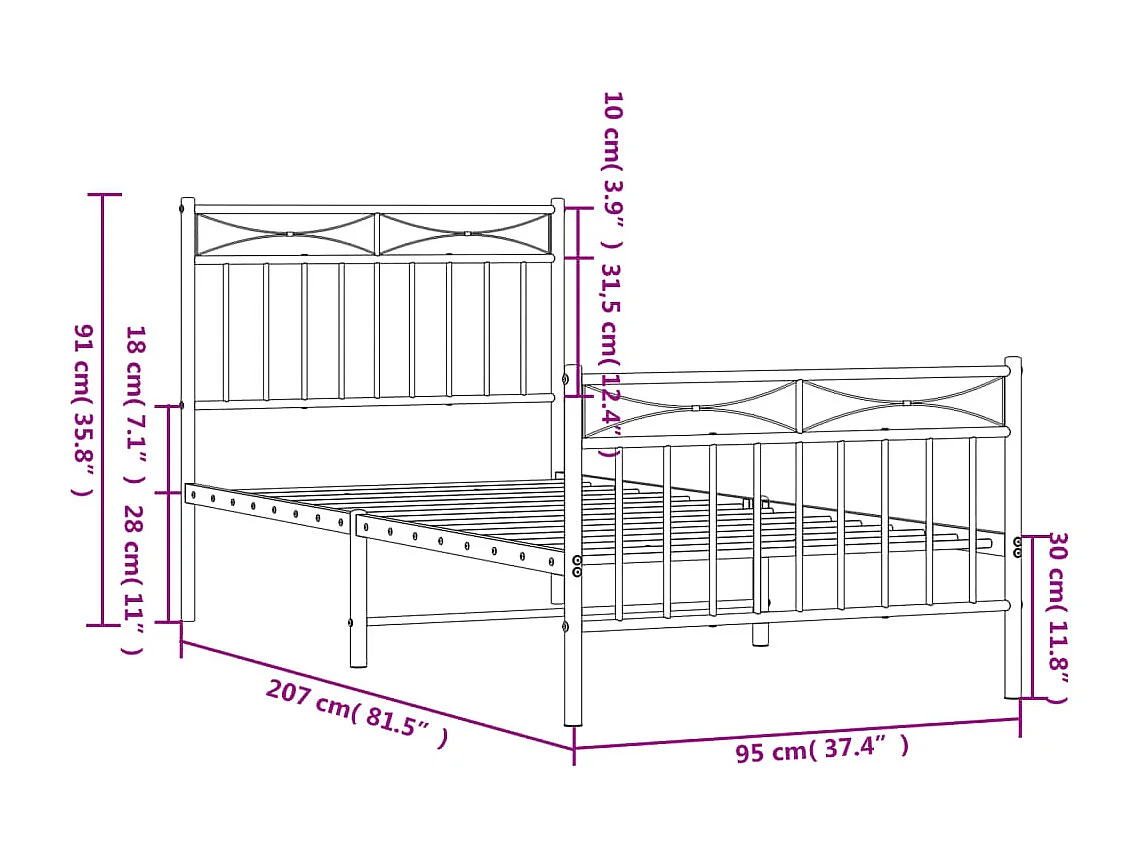 vidaXL Estructura cama metal con cabecero y pie cama blanca 90x200 cm
