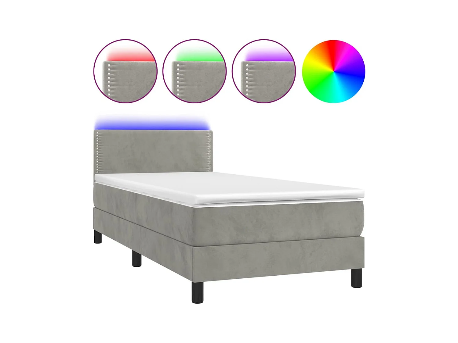 Sommier à lattes de lit avec matelas et LED Gris clair 80x200