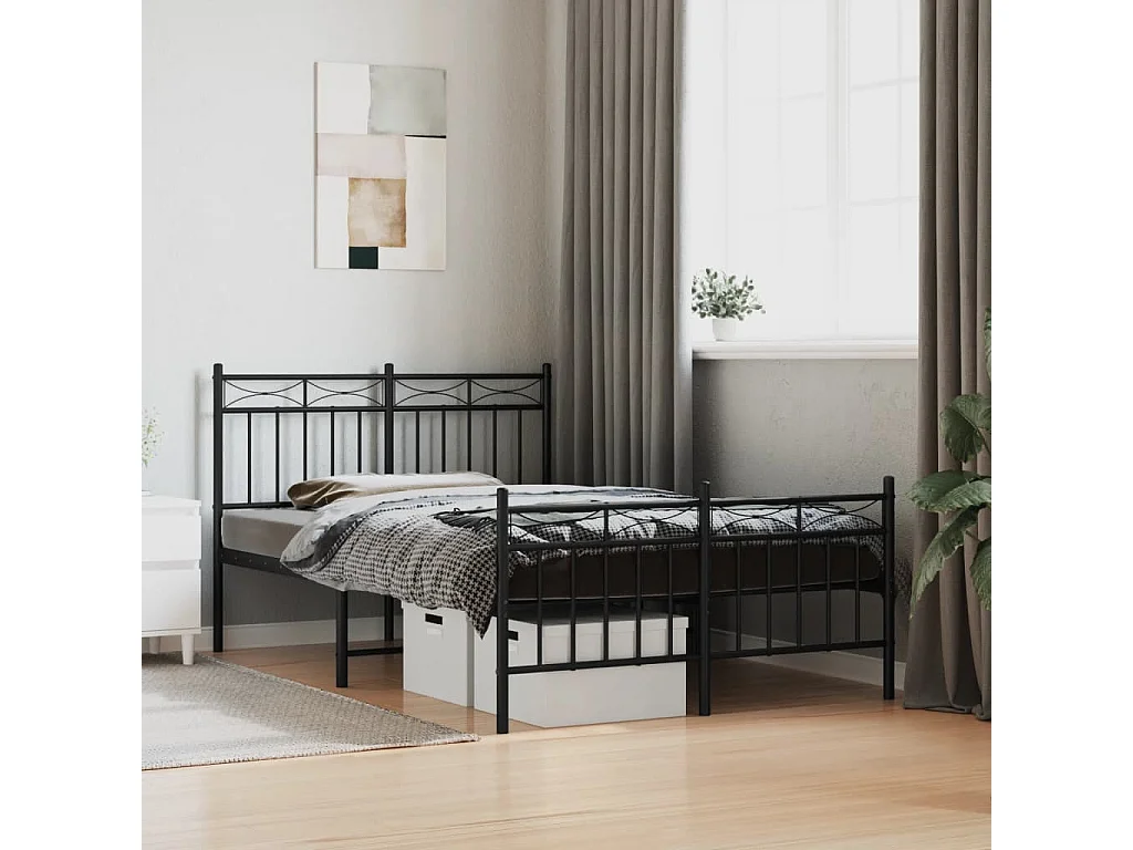 vidaXL Estructura de cama con cabecero y pie metal negro 120x190 cm