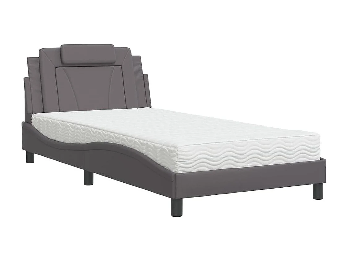 Lit avec matelas gris 100x200 similicuir