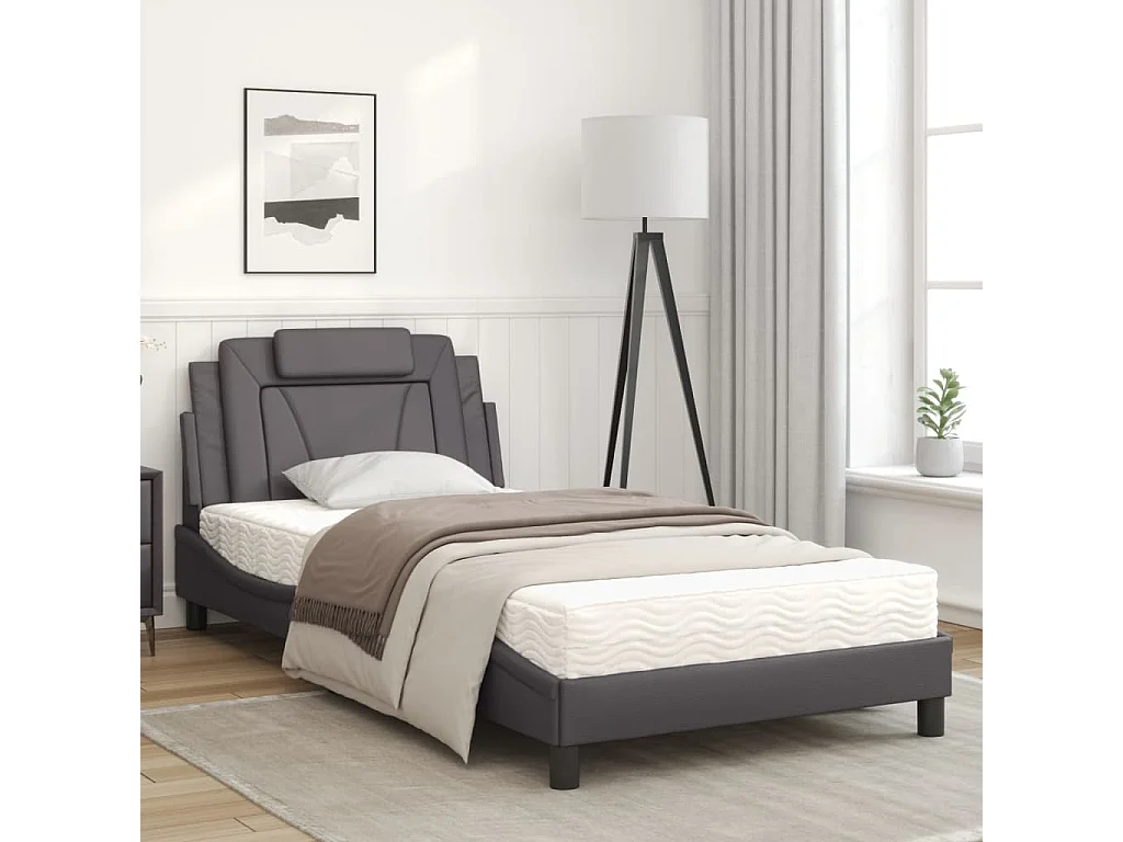 Lit avec matelas gris 100x200 similicuir