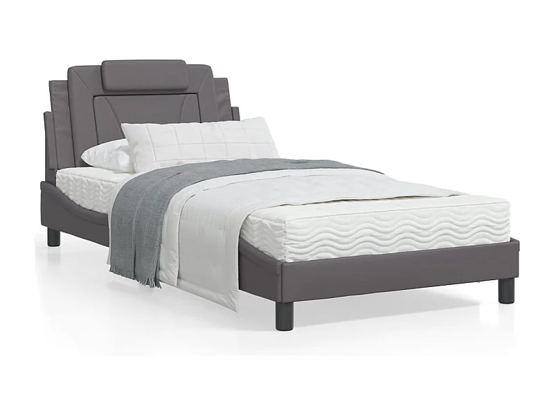 Lit avec matelas gris 100x200 similicuir