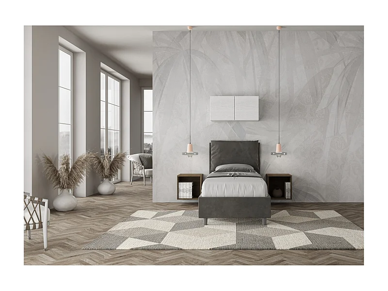 Letto con rete imbottito 80x190 microfibra grigio Appia