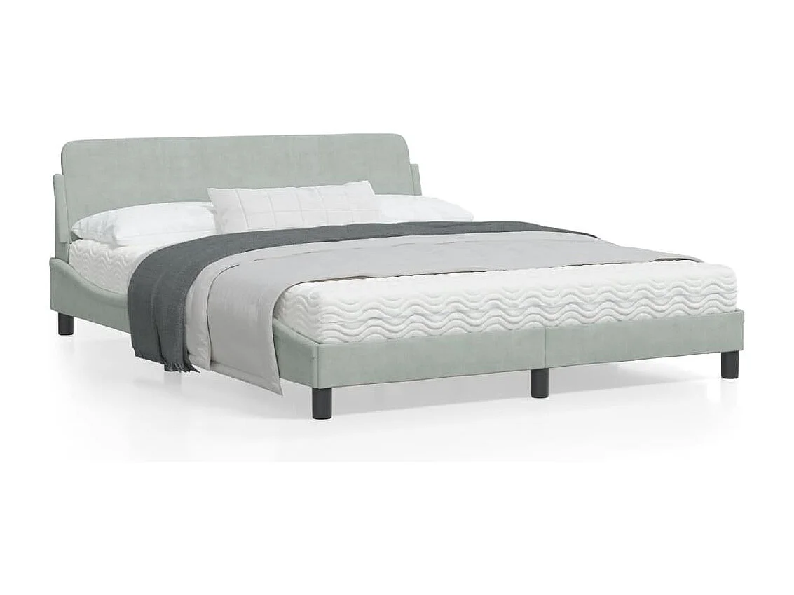 Cadre de lit avec tête de lit Gris clair 160x200 Velours