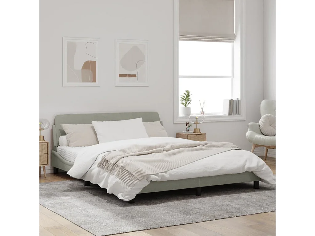 Cadre de lit avec tête de lit Gris clair 160x200 Velours