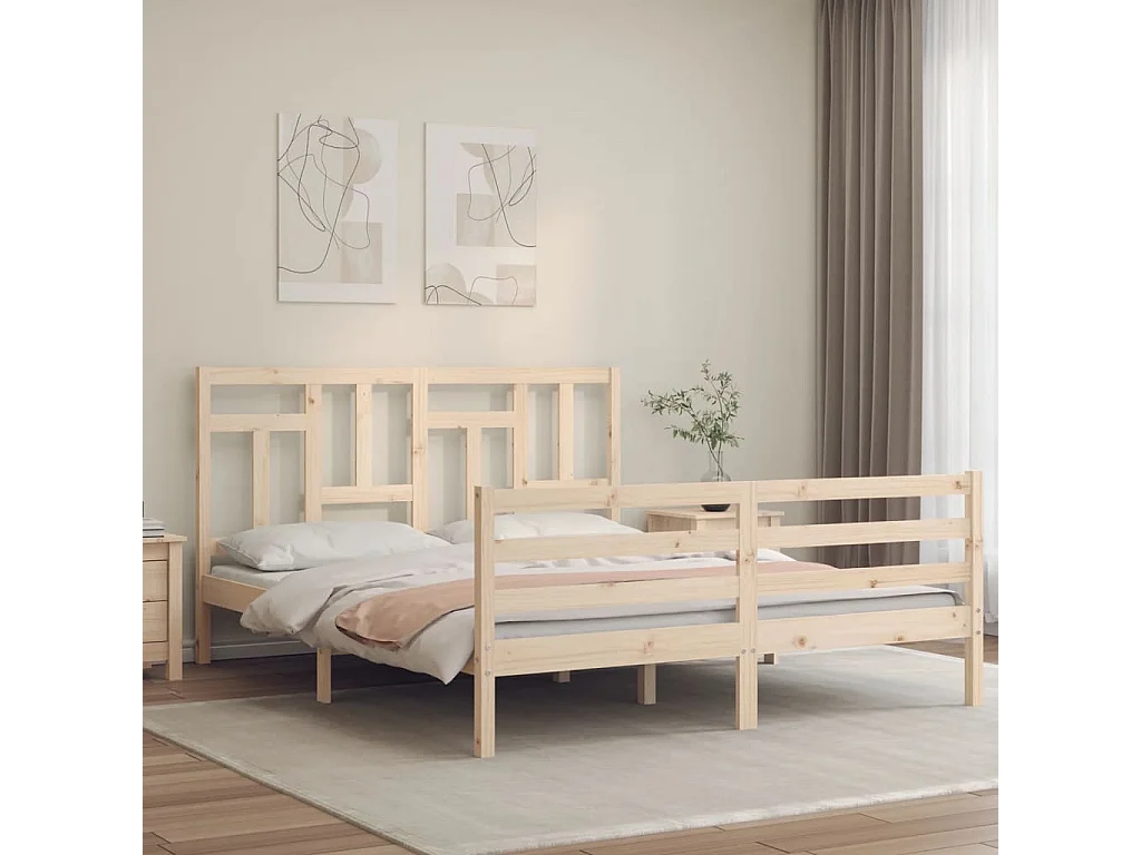 Cadre de lit avec tête de lit 160x200 bois massif