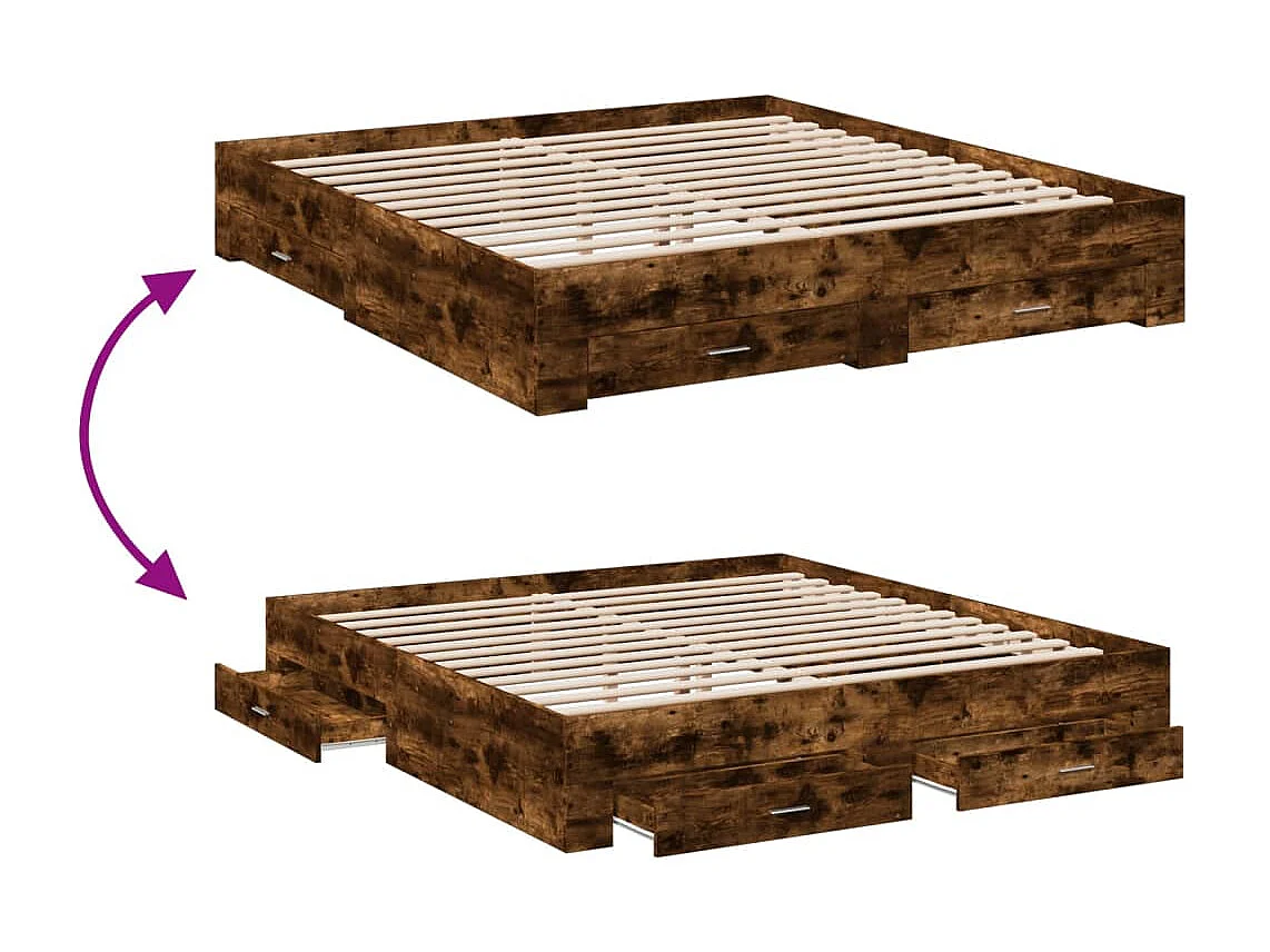 Cadre de lit et tiroirs chêne fumé 200x200 bois d'ingénierie