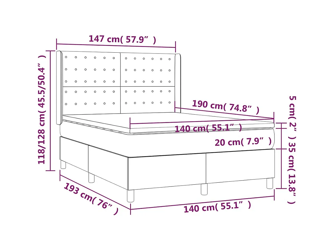 Sommier à lattes de lit avec matelas Cappuccino 140x190