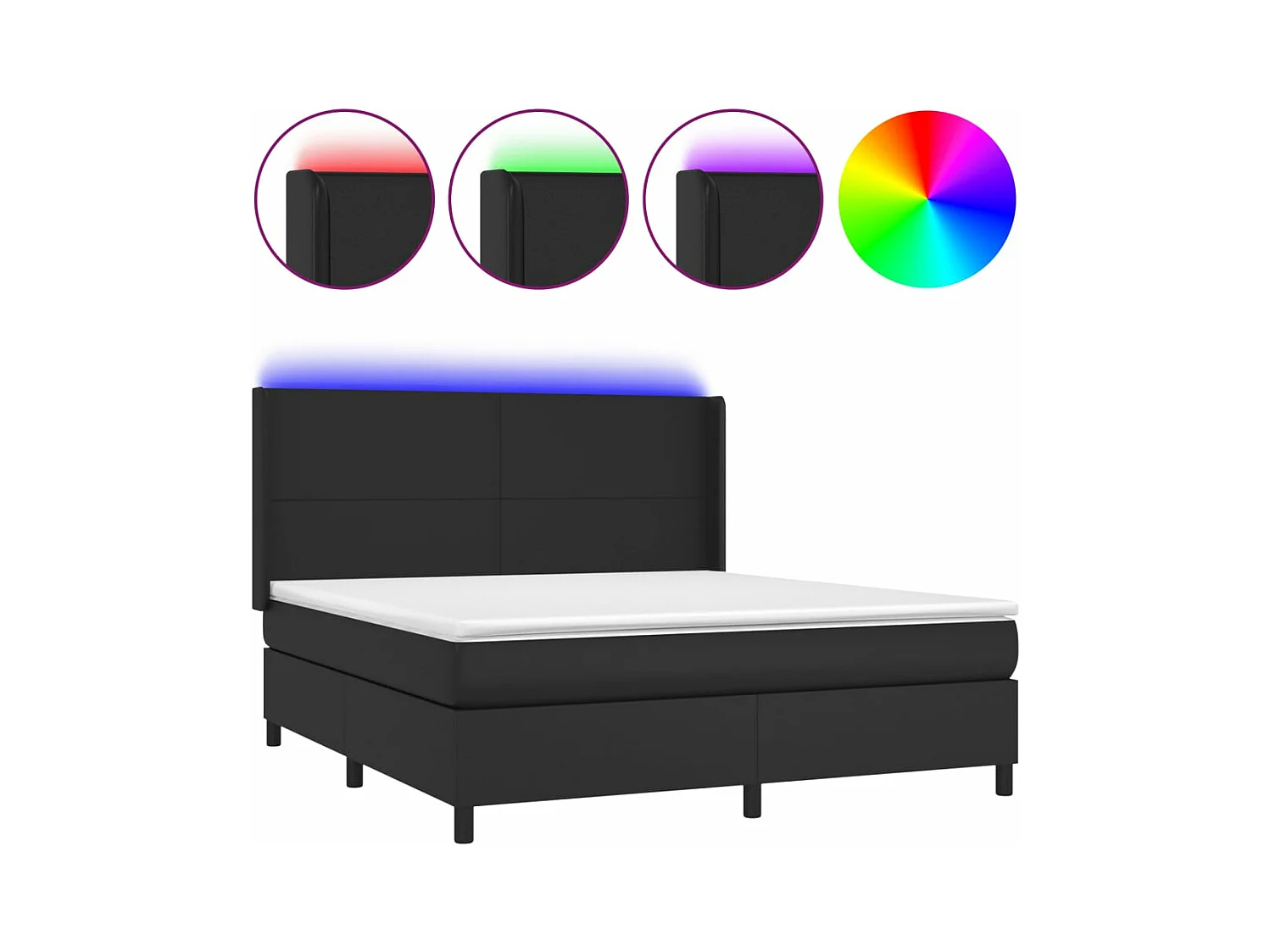 Sommier à lattes de lit matelas LED Noir 180x200 Similicuir