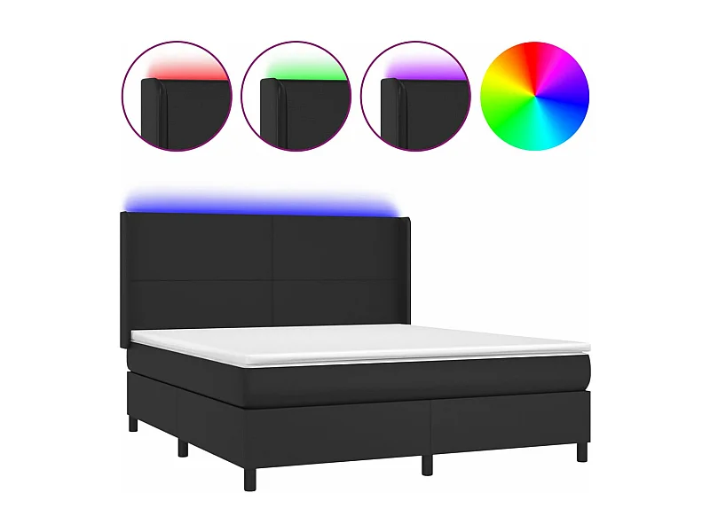 Sommier à lattes de lit matelas LED Noir 180x200 Similicuir