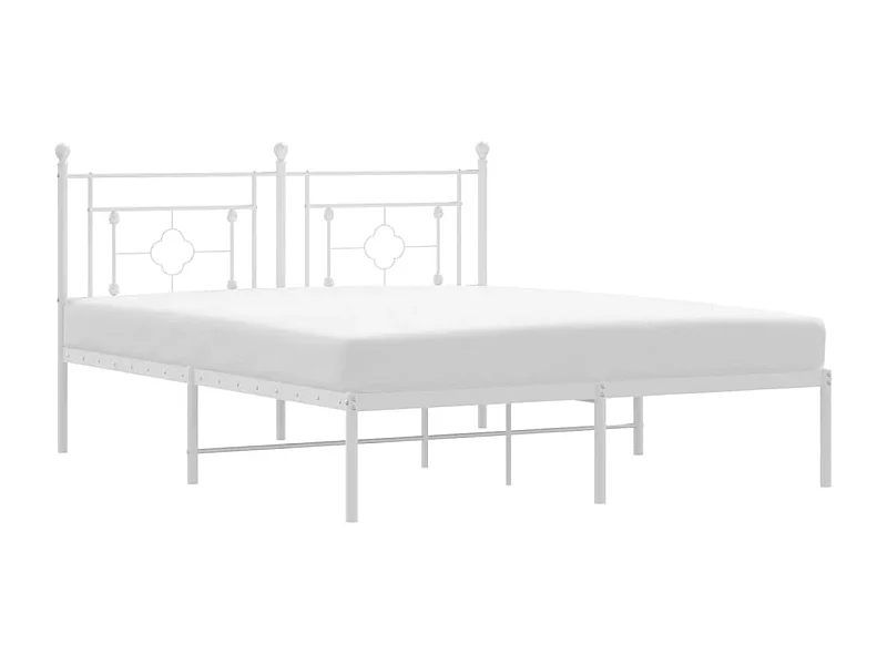 Cadre de lit métal avec tête de lit blanc 160x200