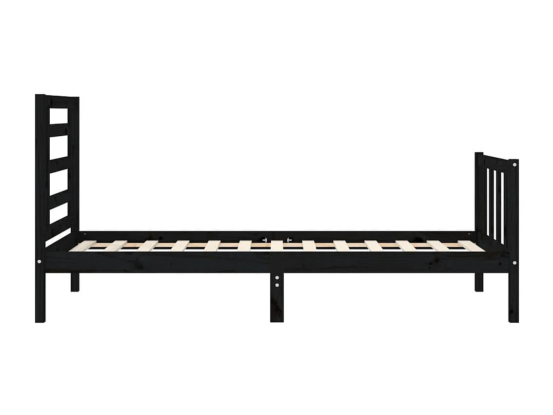 Cadre de lit avec tête de lit noir petit simple bois massif