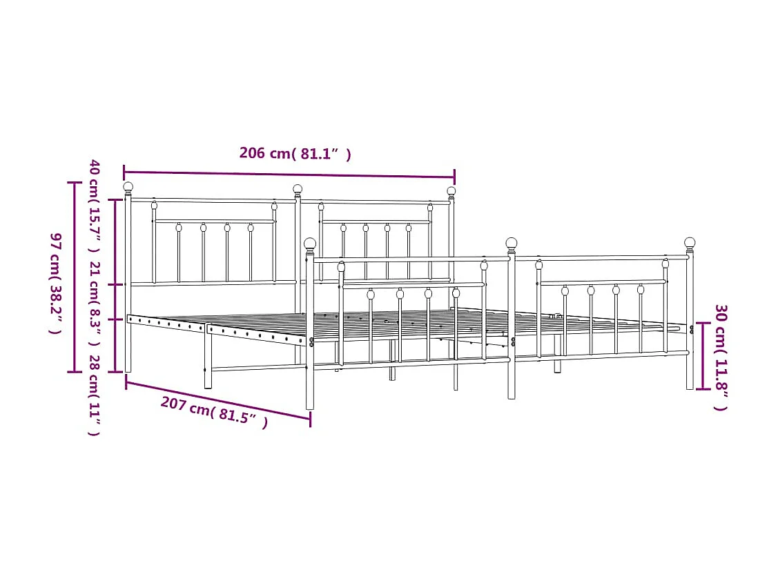 Cadre de lit métal avec tête de lit-pied de lit noir 200x200