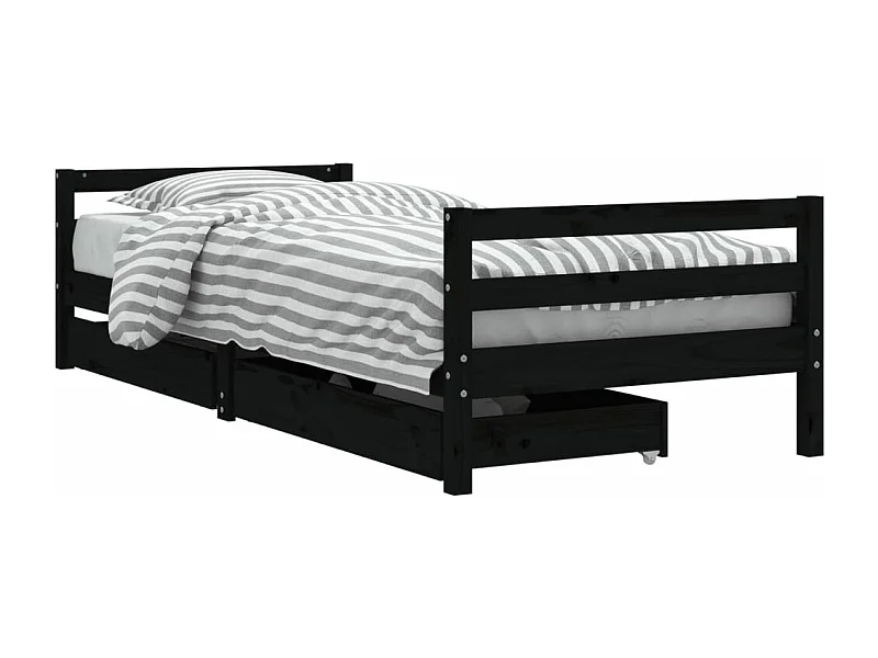 Cadre de lit enfant avec tiroirs noir 90x200 bois pin massif