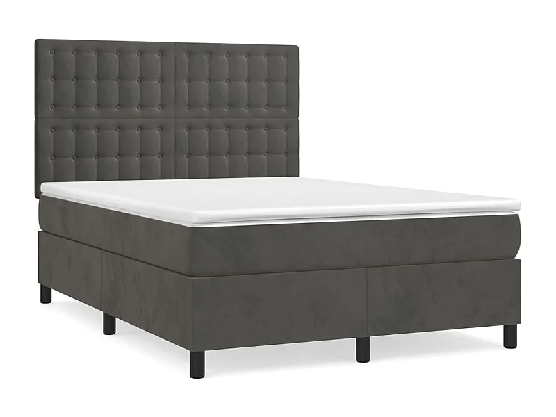 Lit à sommier tapissier et matelas Gris foncé 140x190 Velours