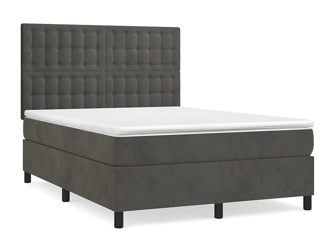 Lit à sommier tapissier et matelas Gris foncé 140x190 Velours