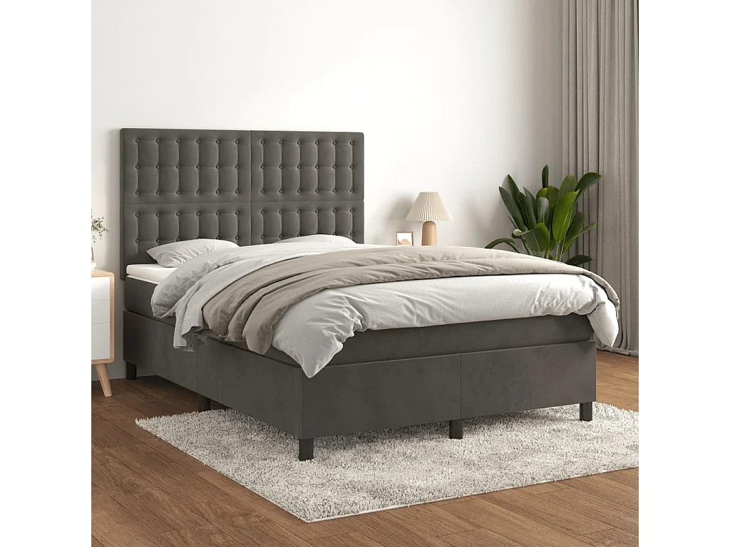 Lit à sommier tapissier et matelas Gris foncé 140x190 Velours