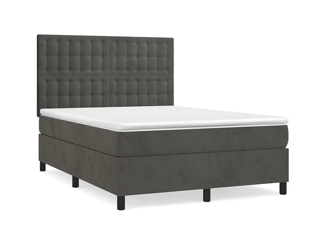Lit à sommier tapissier et matelas Gris foncé 140x190 Velours