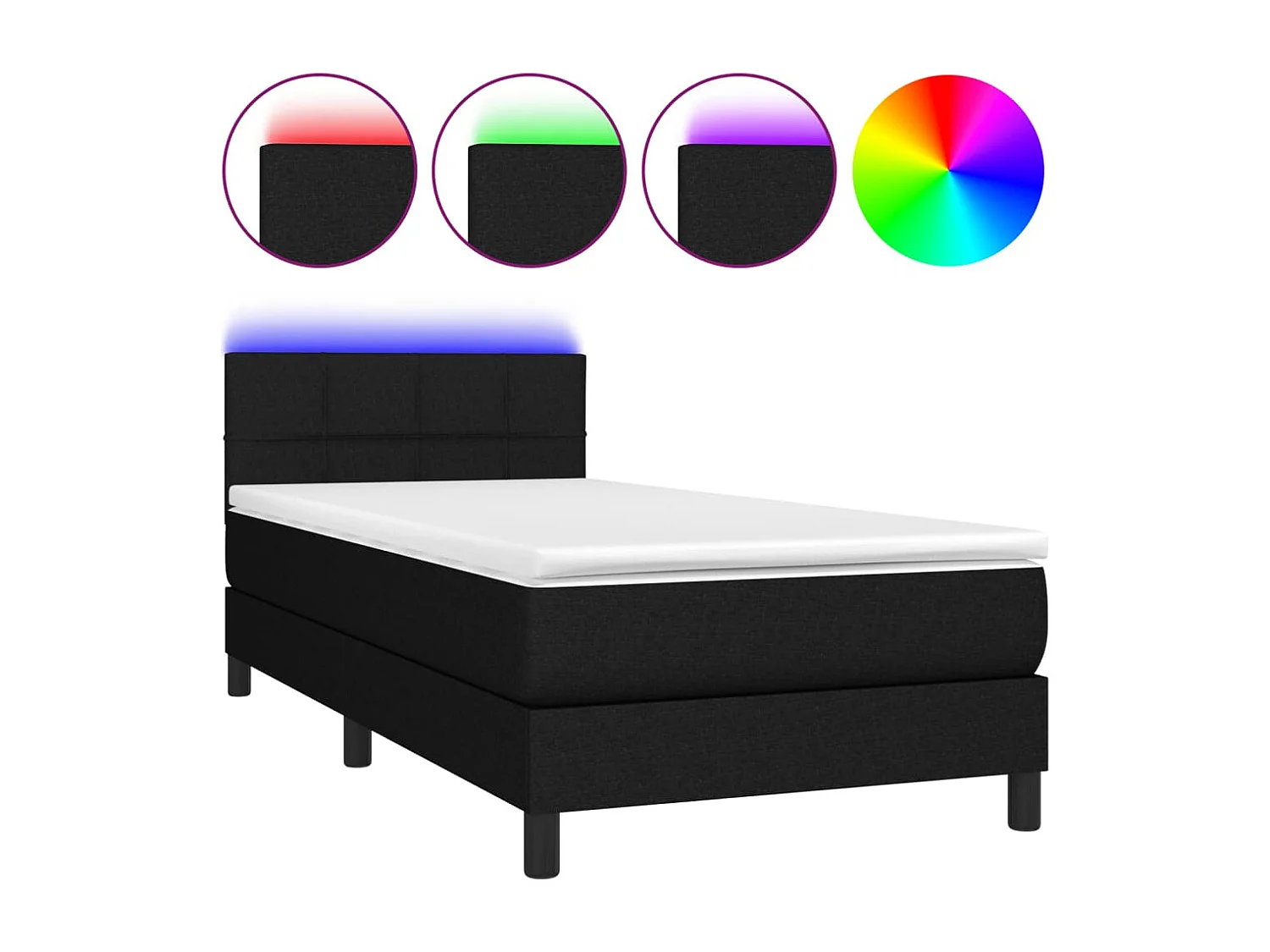 Sommier à lattes de lit avec matelas et LED Noir 90x200 Tissu