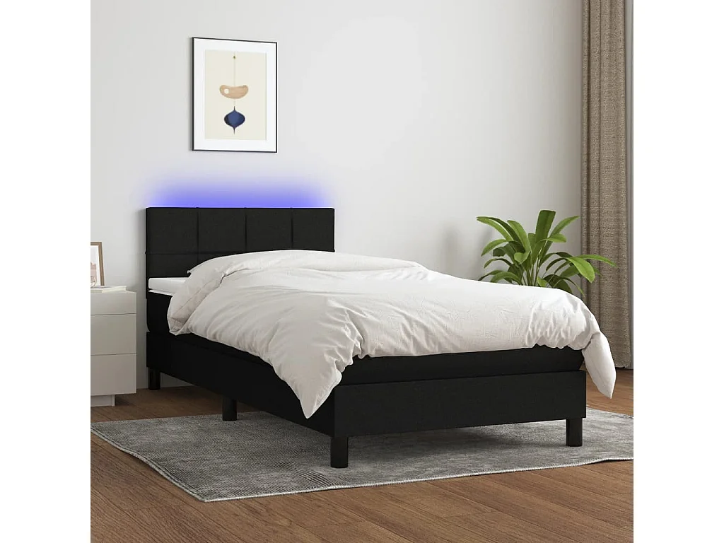 Sommier à lattes de lit avec matelas et LED Noir 90x200 Tissu