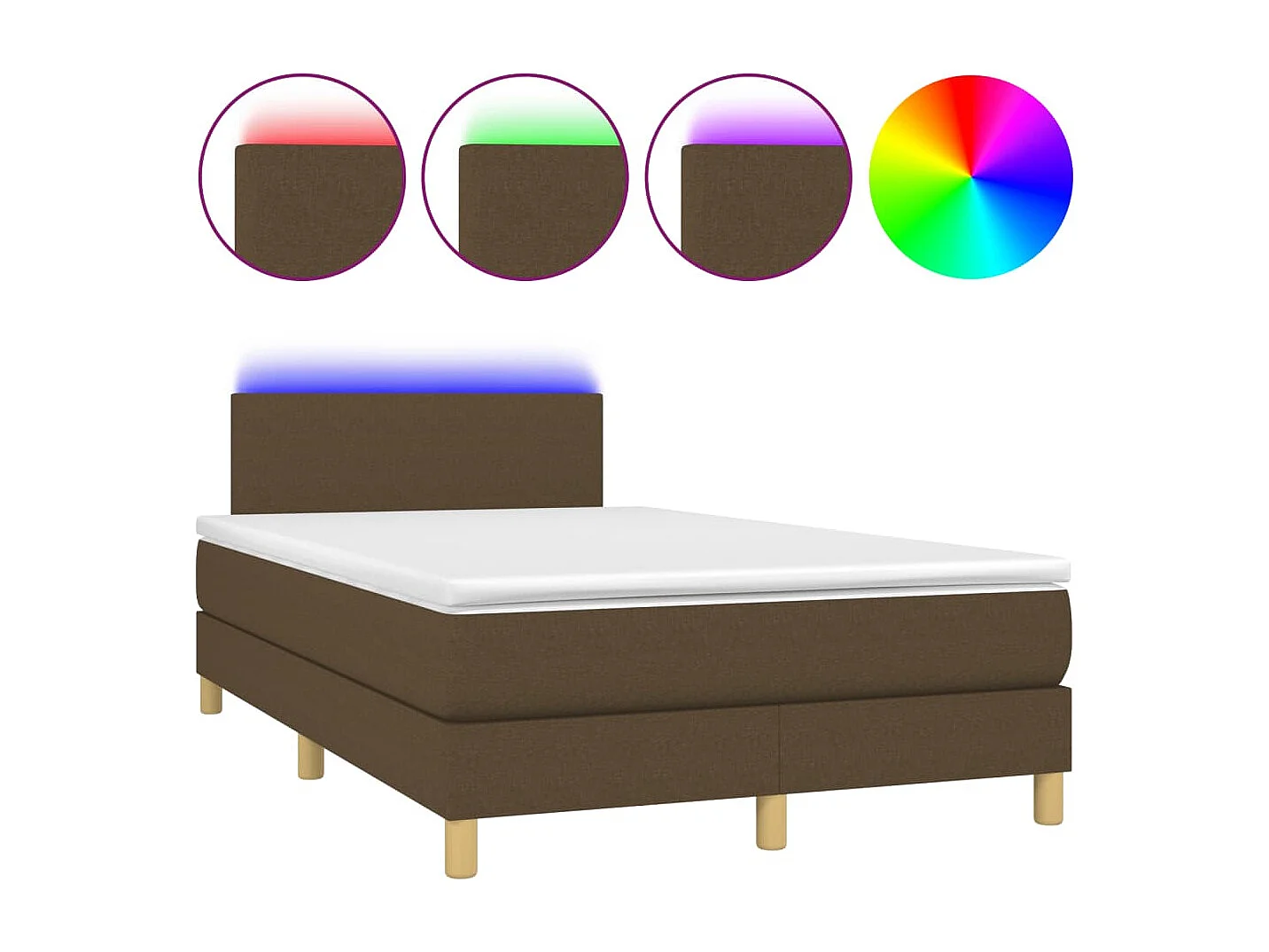 Sommier à lattes de lit matelas et LED marron foncé 120x190