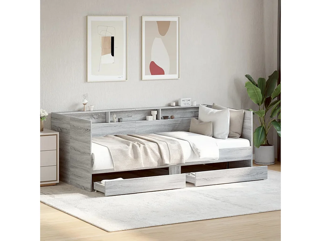 Lit de jour et tiroirs sonoma gris 100x200 bois d'ingénierie