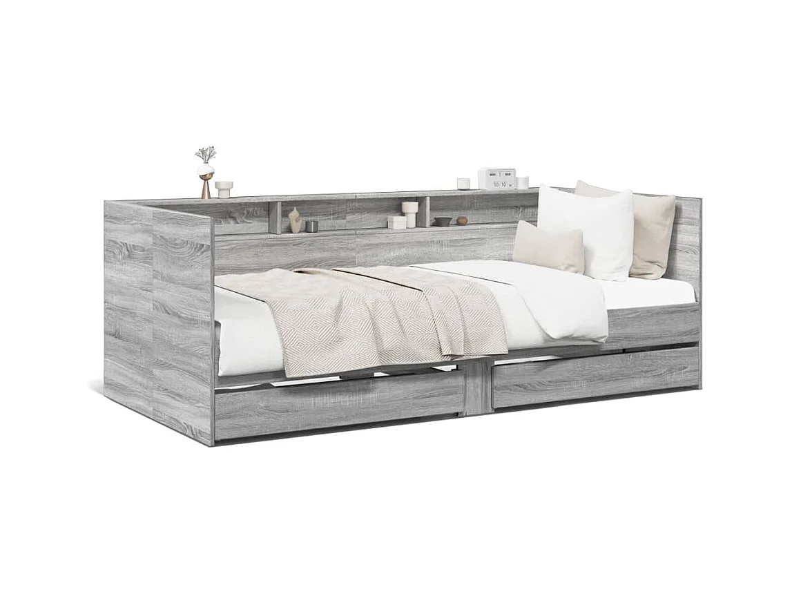 Lit de jour et tiroirs sonoma gris 100x200 bois d'ingénierie