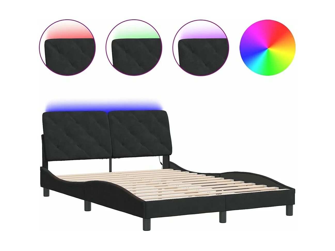 Cadre de lit avec lumières LED noir 140x190 velours