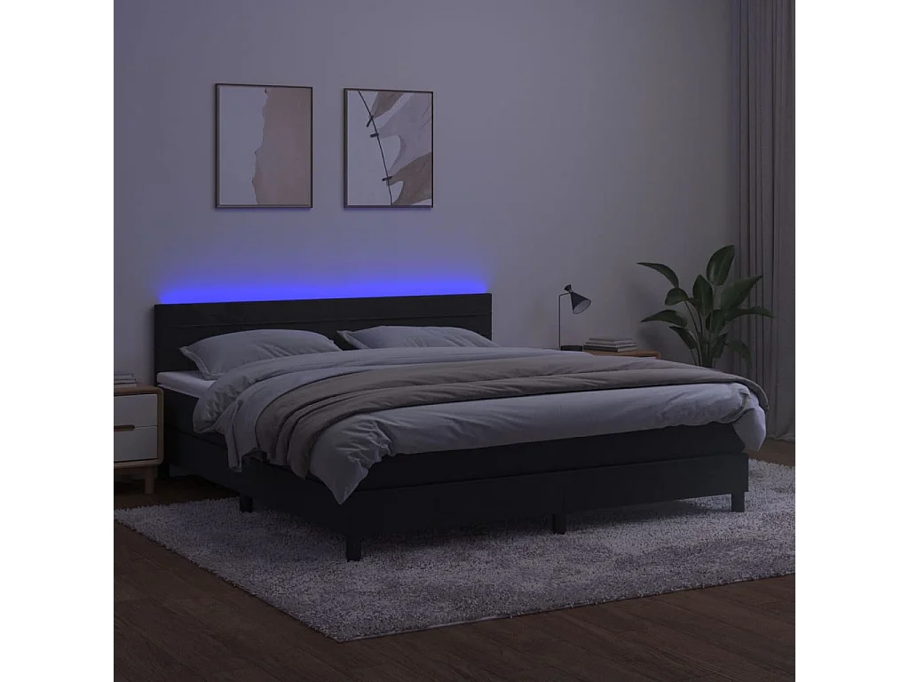 Sommier à lattes de lit avec matelas et LED Noir 180x200