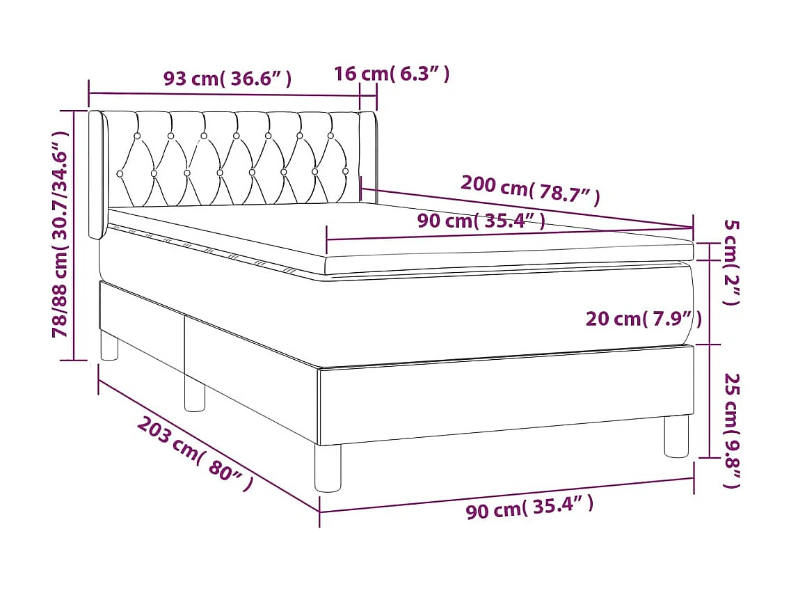 Sommier à lattes de lit avec matelas Bleu 90x200 Tissu