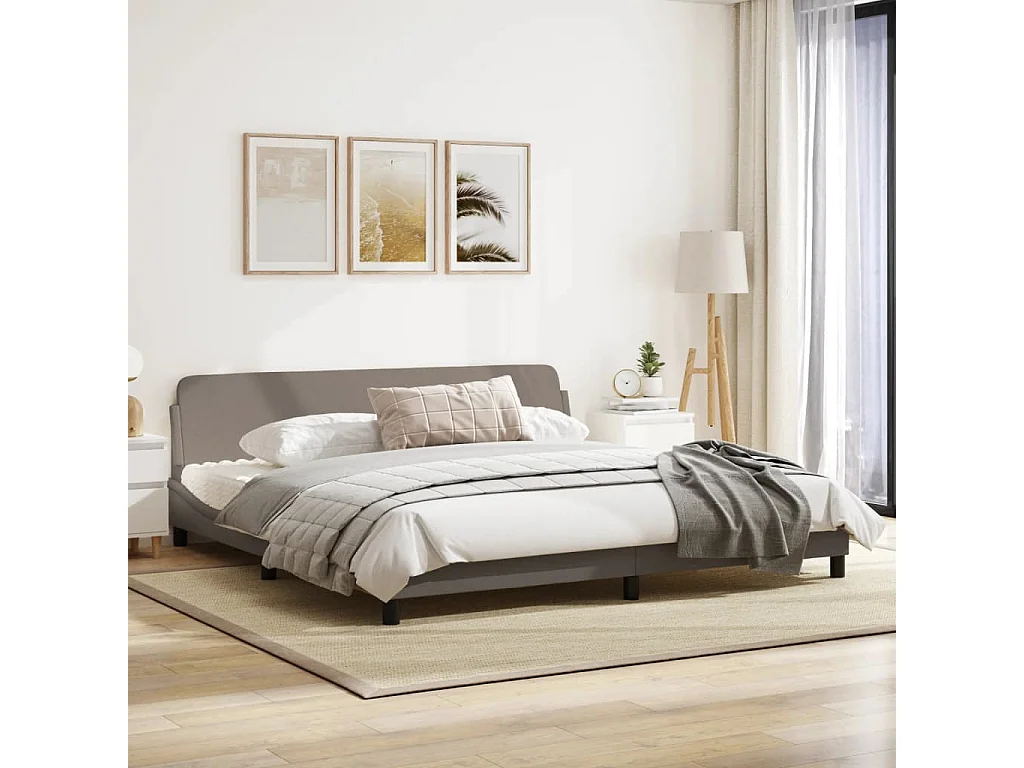 Cadre de lit avec tête de lit Taupe 200x200 Tissu