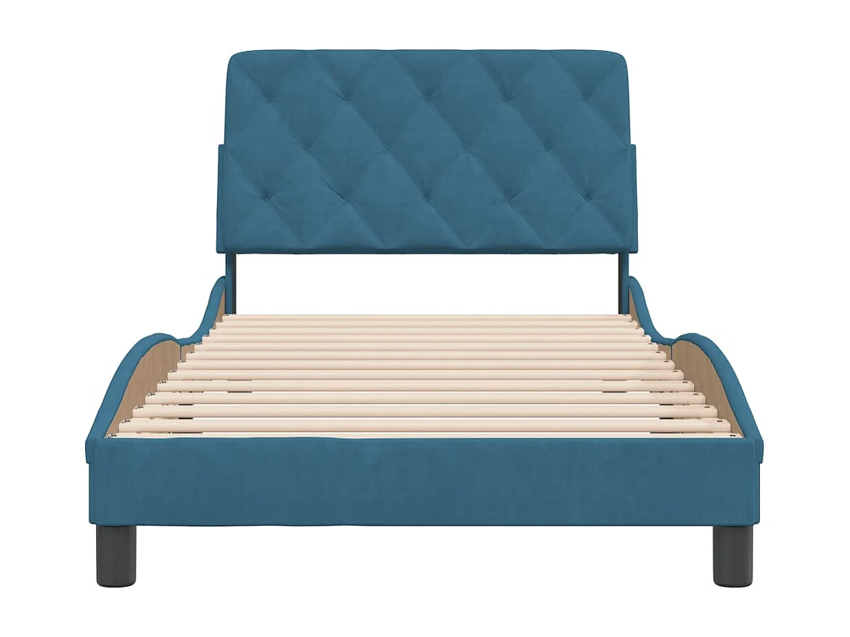 Cadre de lit avec tête de lit bleu 100x200 velours
