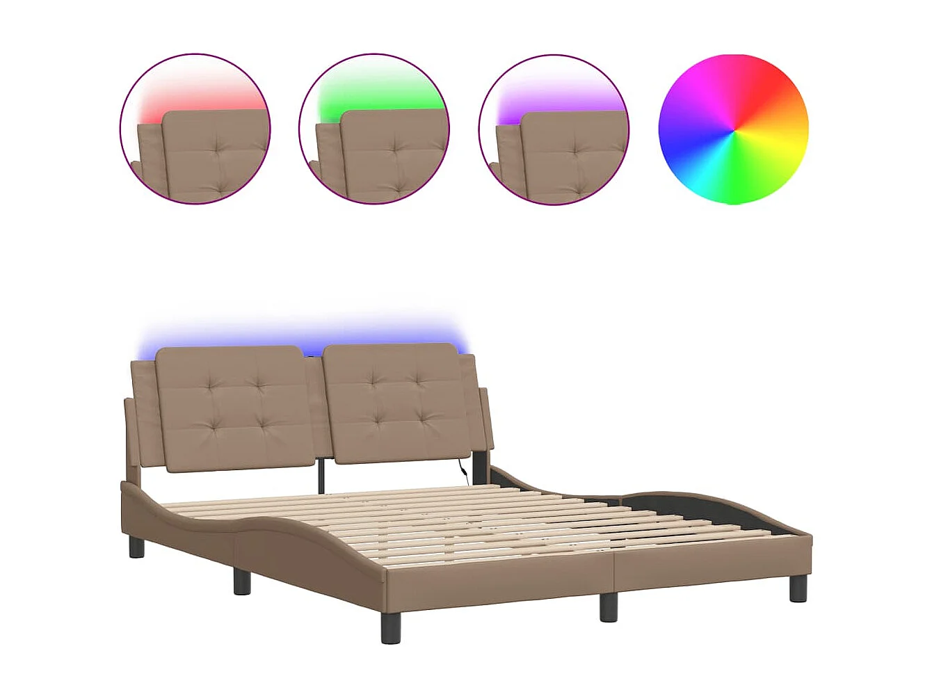 Cadre de lit avec lumières LED cappuccino 160x200 similicuir