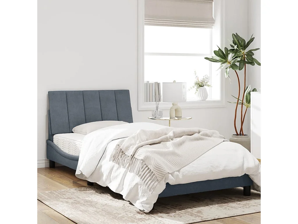 Cadre de lit avec tête de lit Gris foncé 100x200 Velours