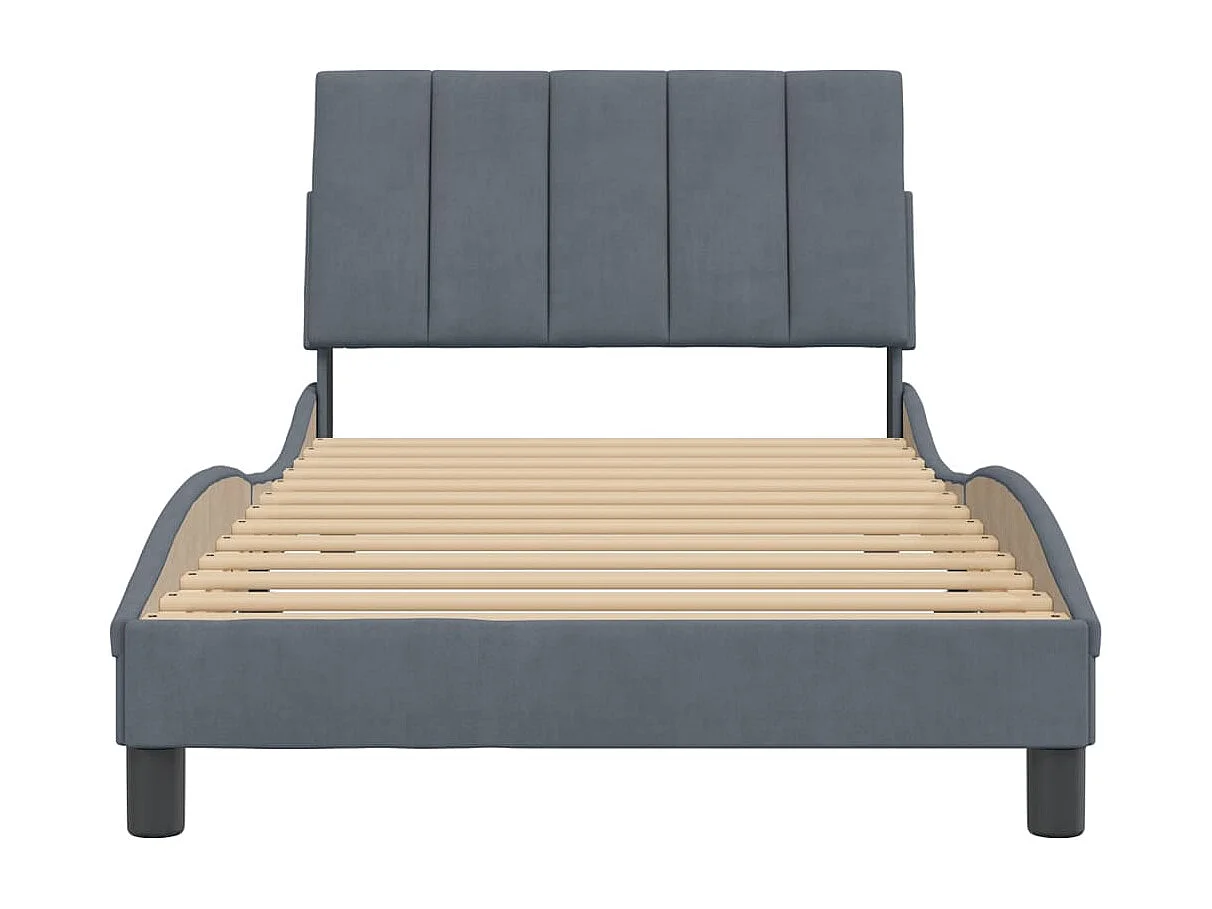 Cadre de lit avec tête de lit Gris foncé 100x200 Velours