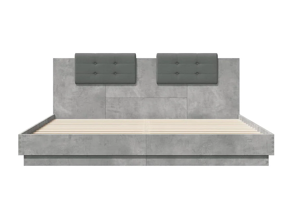 Cadre de lit tête de lit et lumières LED gris béton 160x200
