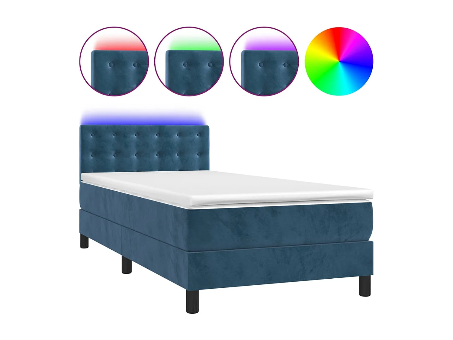 Sommier à lattes de lit avec matelas LED Bleu foncé 100x200