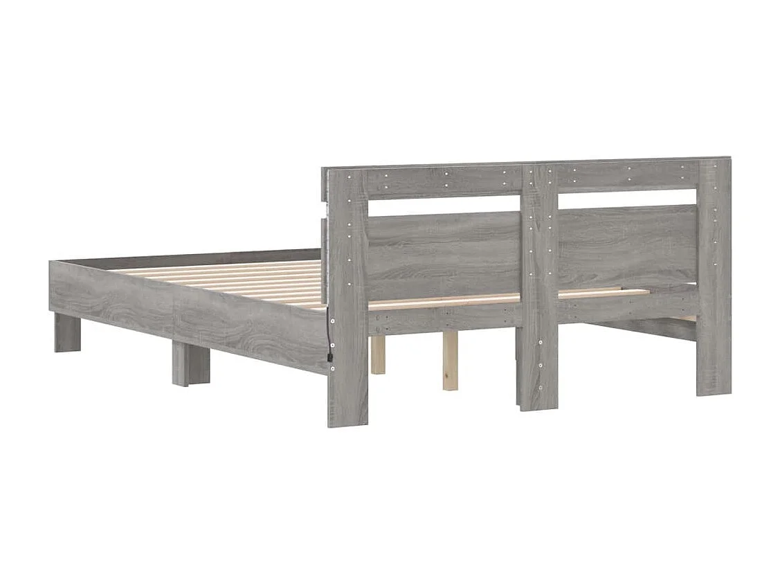 Cadre de lit avec tête de lit et LED sonoma gris 120x200