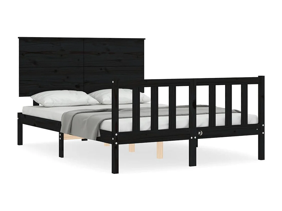 Cadre de lit avec tête de lit noir 140x190 bois massif
