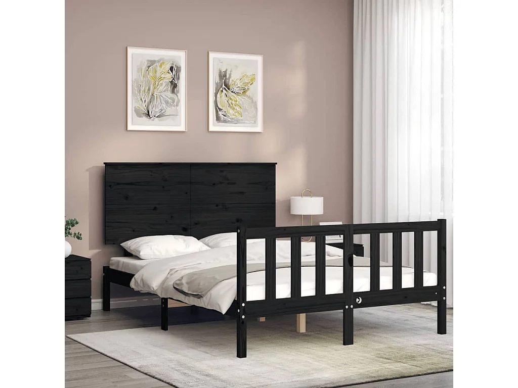 Cadre de lit avec tête de lit noir 140x190 bois massif