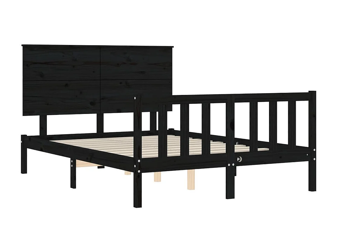 Cadre de lit avec tête de lit noir 140x190 bois massif