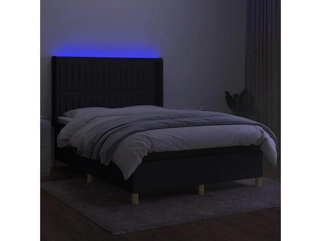 Lit à sommier tapissier avec matelas et LED Noir 140x200 Tissu 2